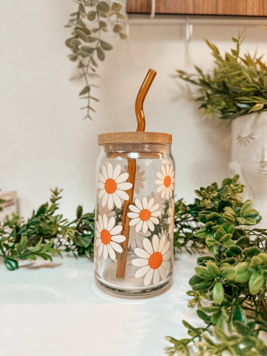 Powered By Daisies Glass Cup