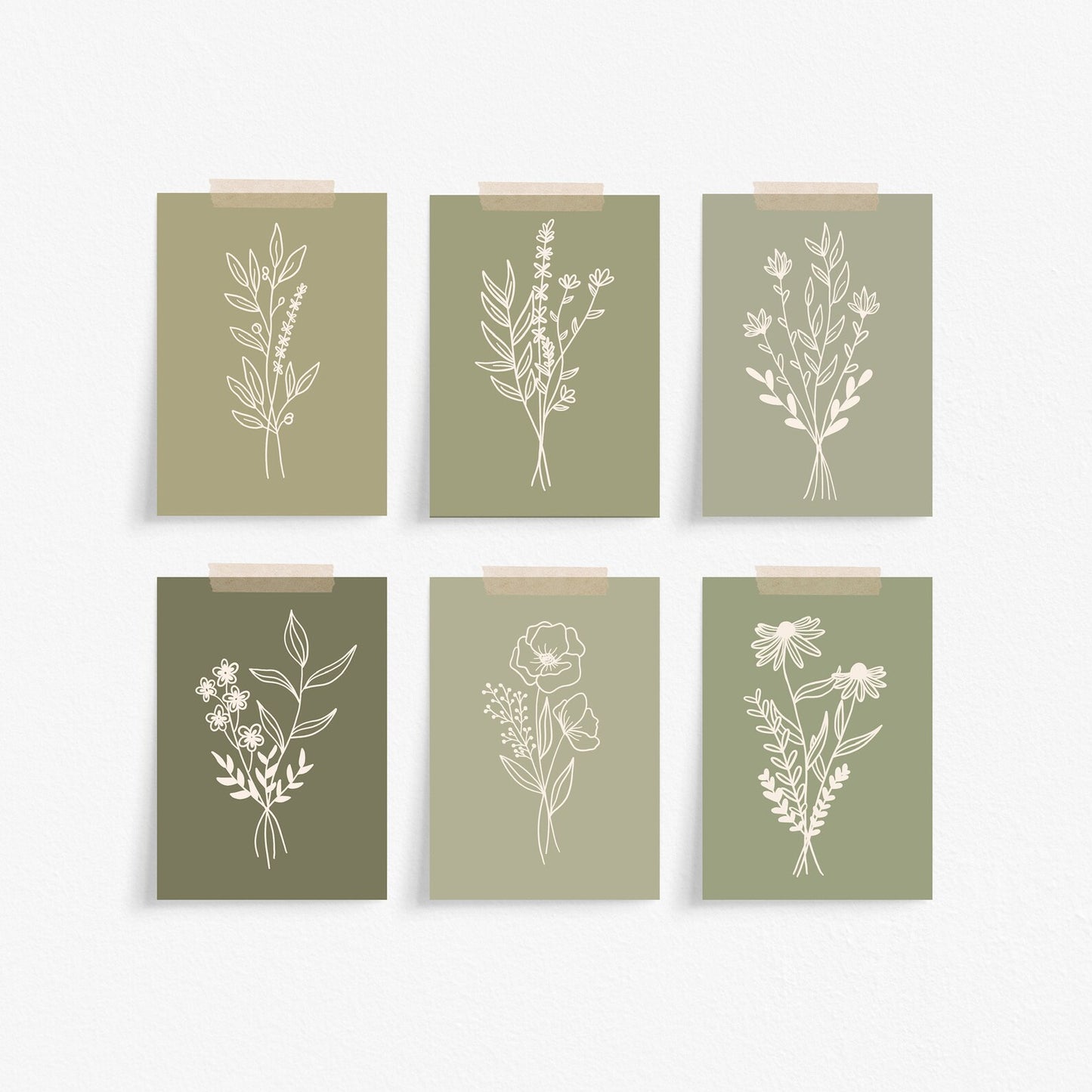 Sage Green Flowers Print Set