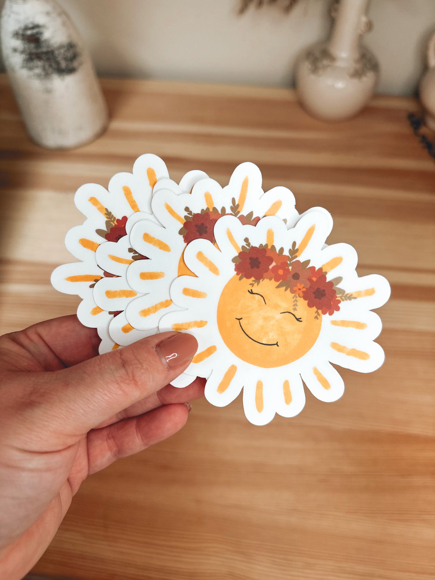 Smiling Sun with Flower Crown Sticker