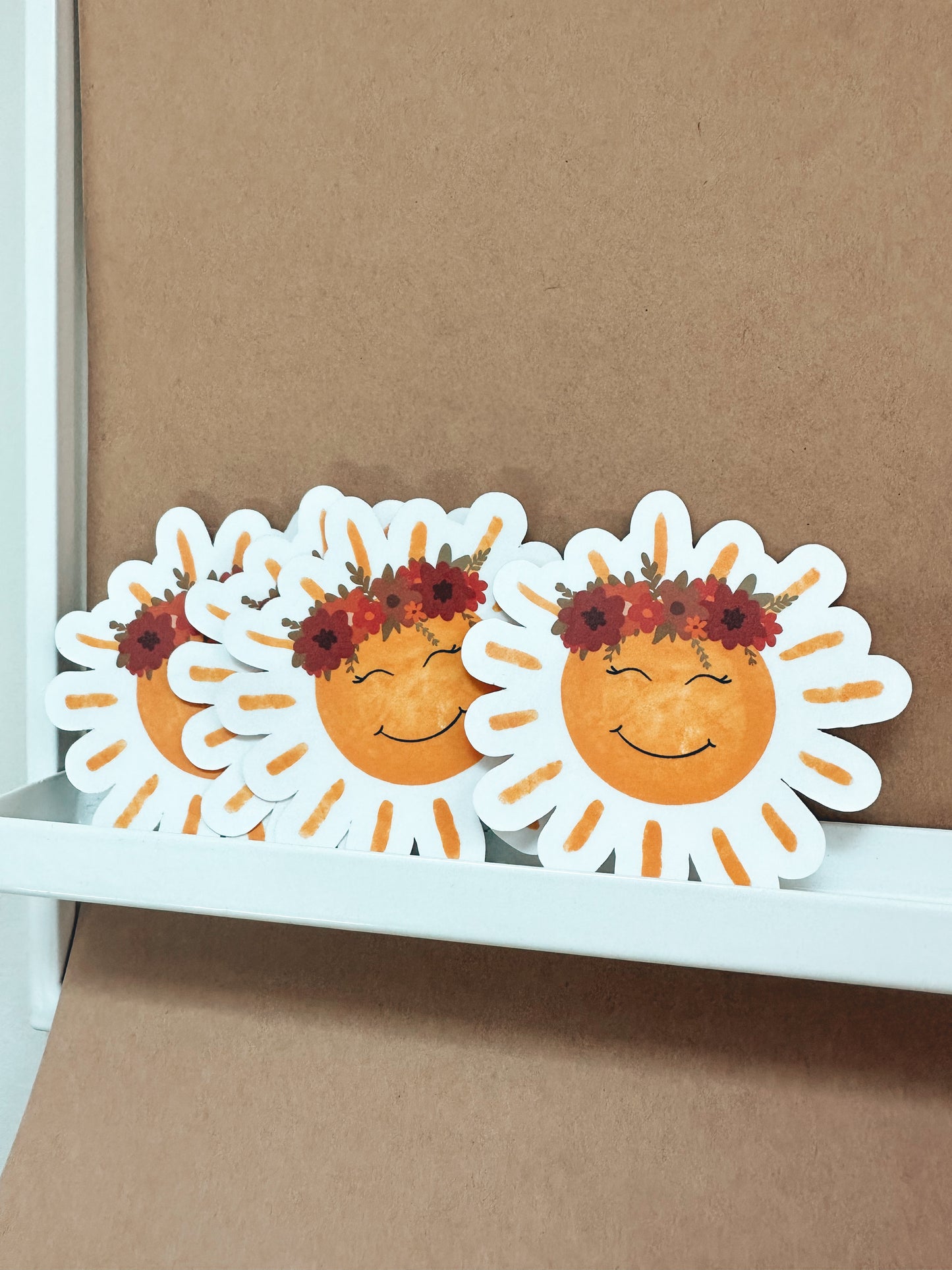 Smiling Sun with Flower Crown Sticker