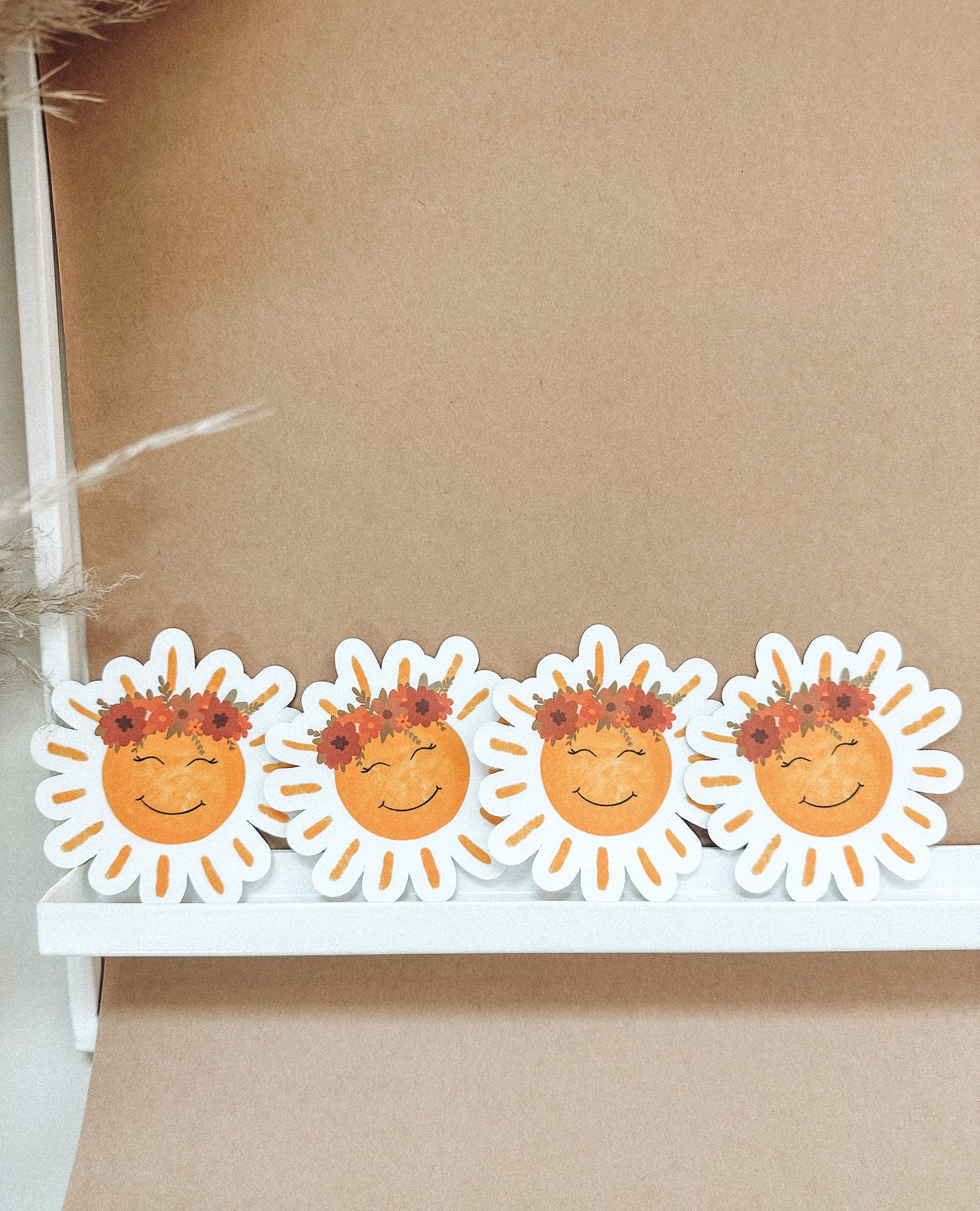 Smiling Sun with Flower Crown Sticker