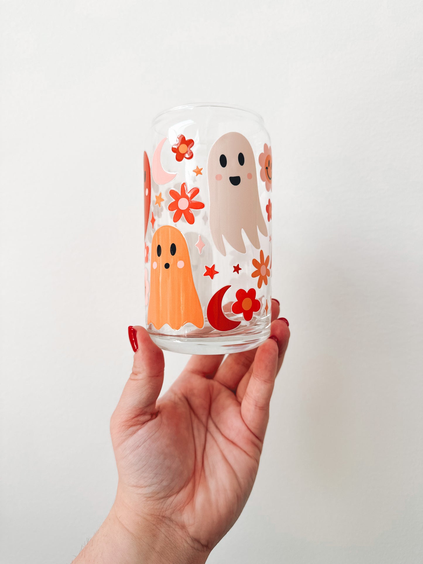 Ghosts with Flowers Glass Coffee Cup With Lid & Straw – solillydesignco