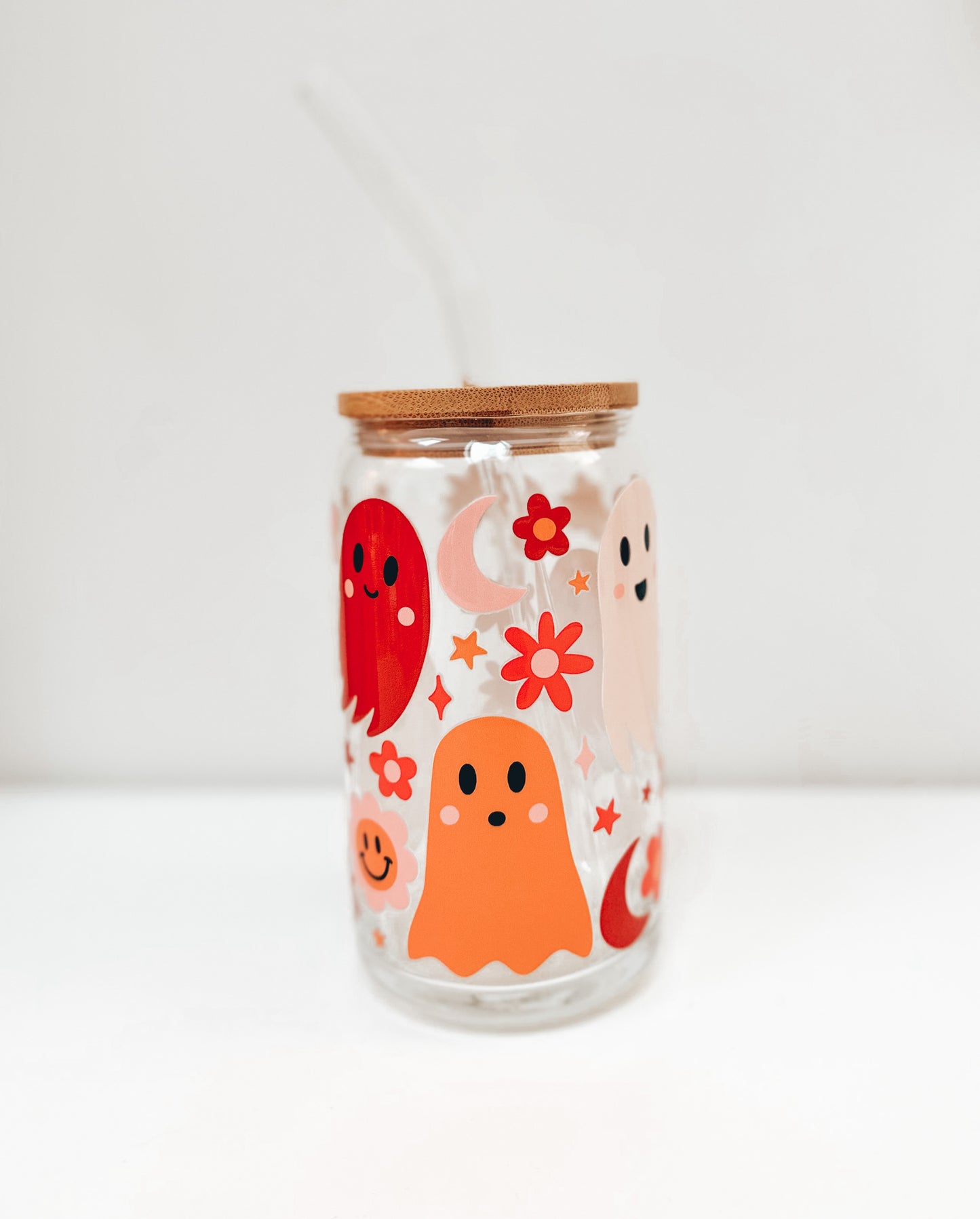 Ghost and Flowers Cup, Ghost Floral Cup, Halloween Cup with Lid and Glass  Straw, 16oz Halloween Cup, Fall Boho Cup, Skeleton Glass Cup