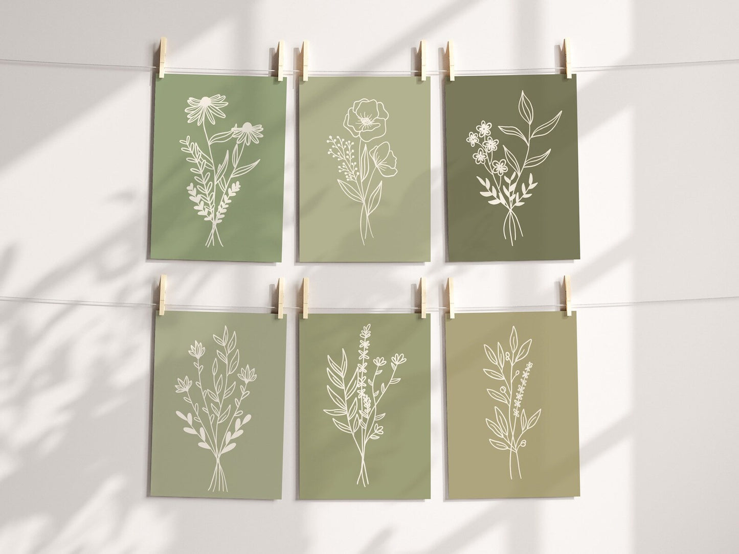 Sage Green Flowers Print Set