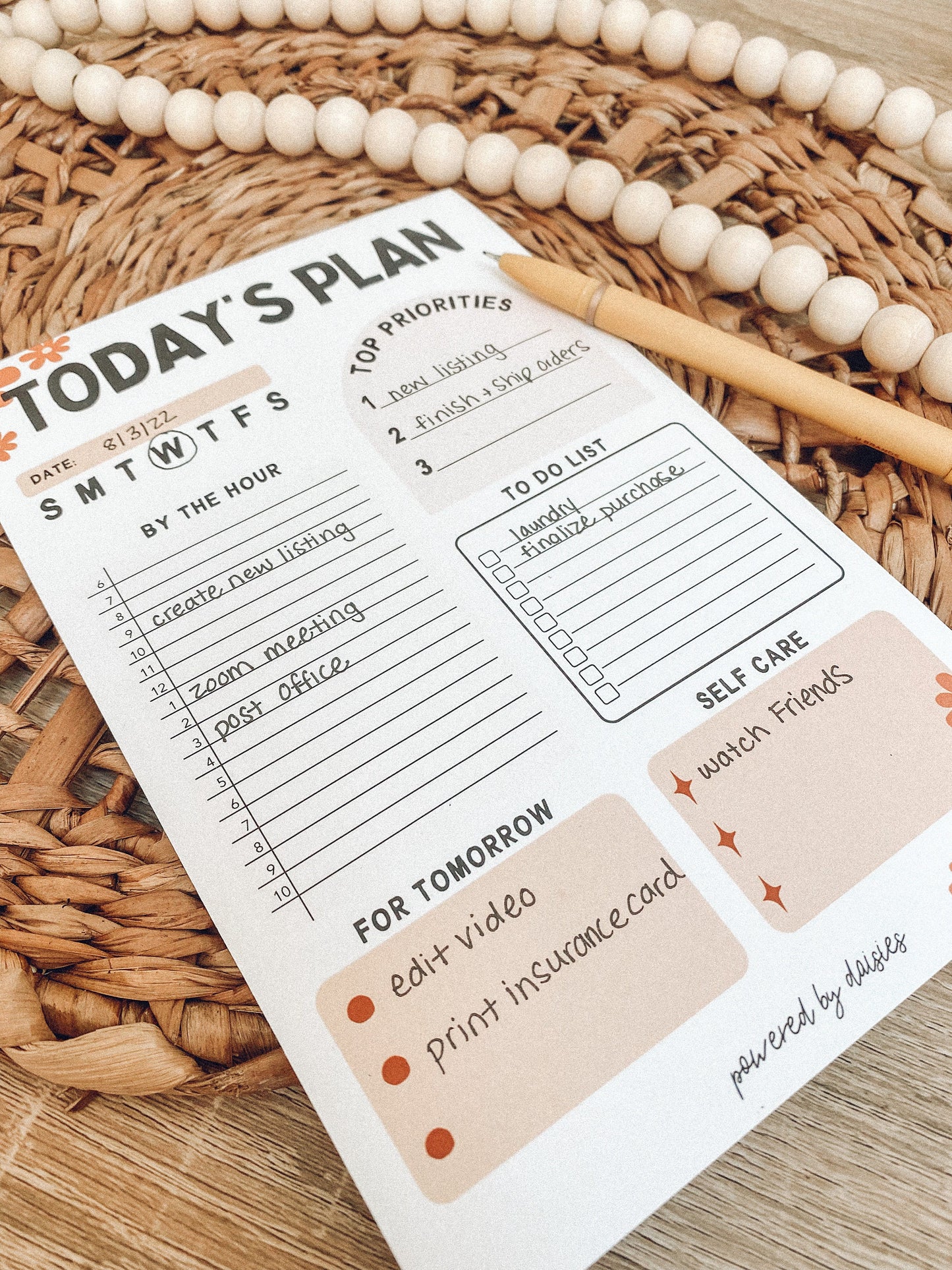 Daily Planner Notepad, To Do List Notepad, 50 Sheet Planner Notepad, Hourly Planner, Floral Planner, Organization Gifts