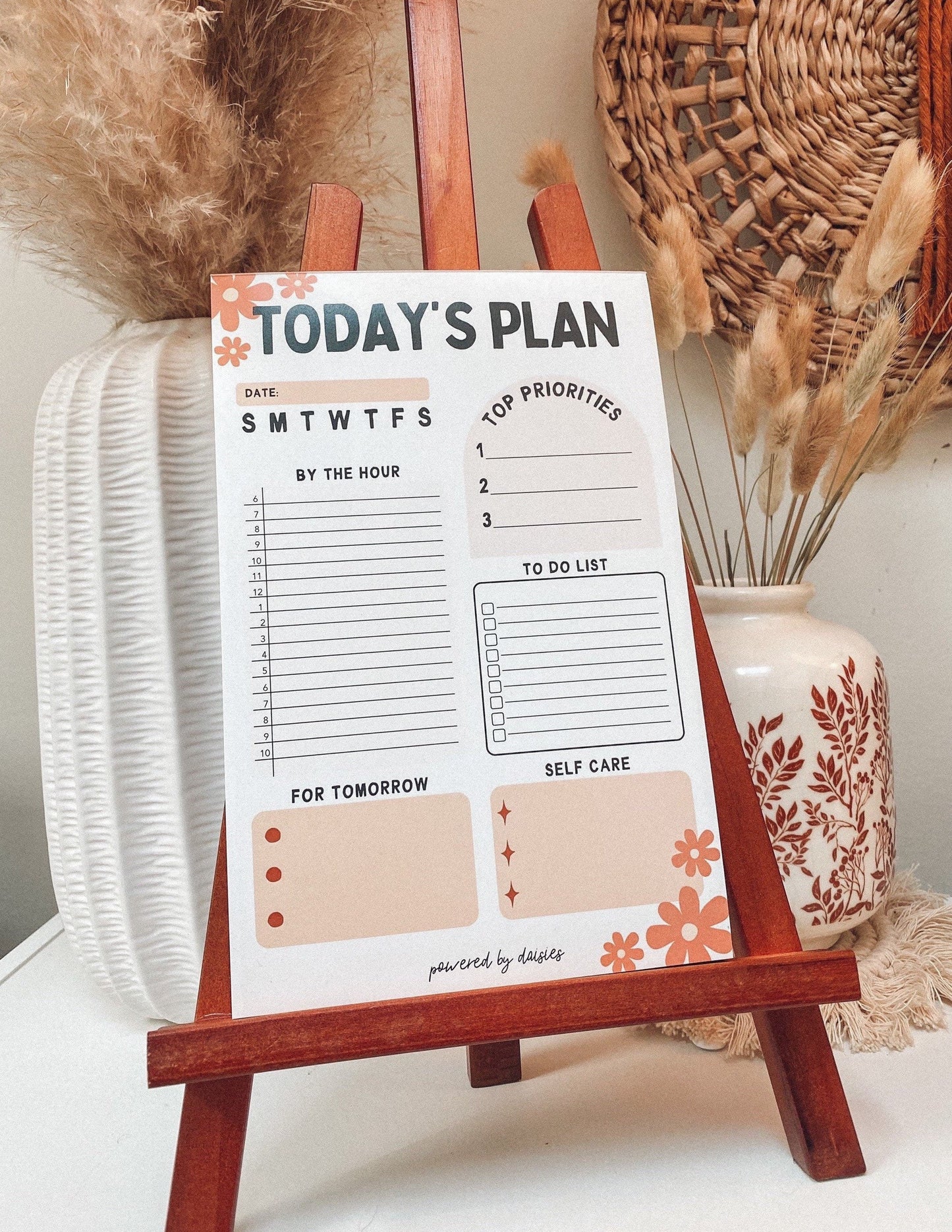 Daily Planner Notepad, To Do List Notepad, 50 Sheet Planner Notepad, Hourly Planner, Floral Planner, Organization Gifts