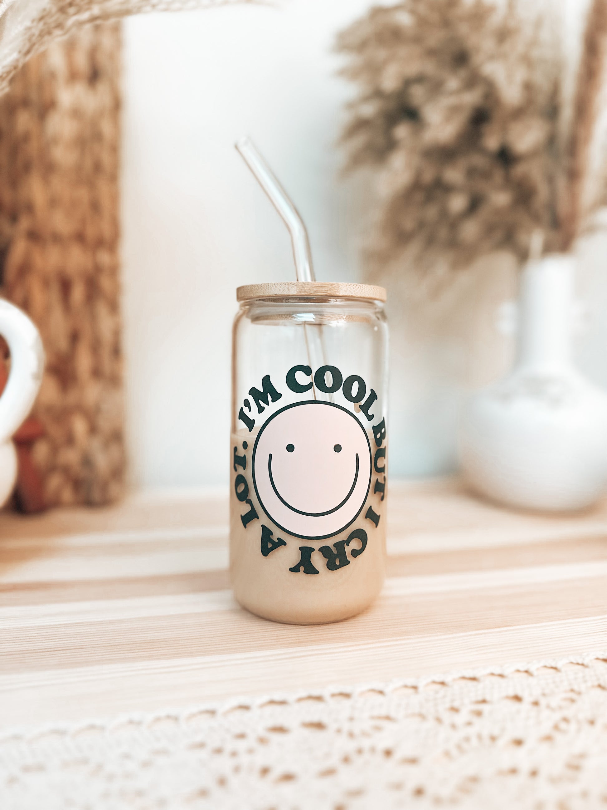 Daisy Aesthetic Cups, Iced Coffee Cup, Cute Glass Cup with Lid